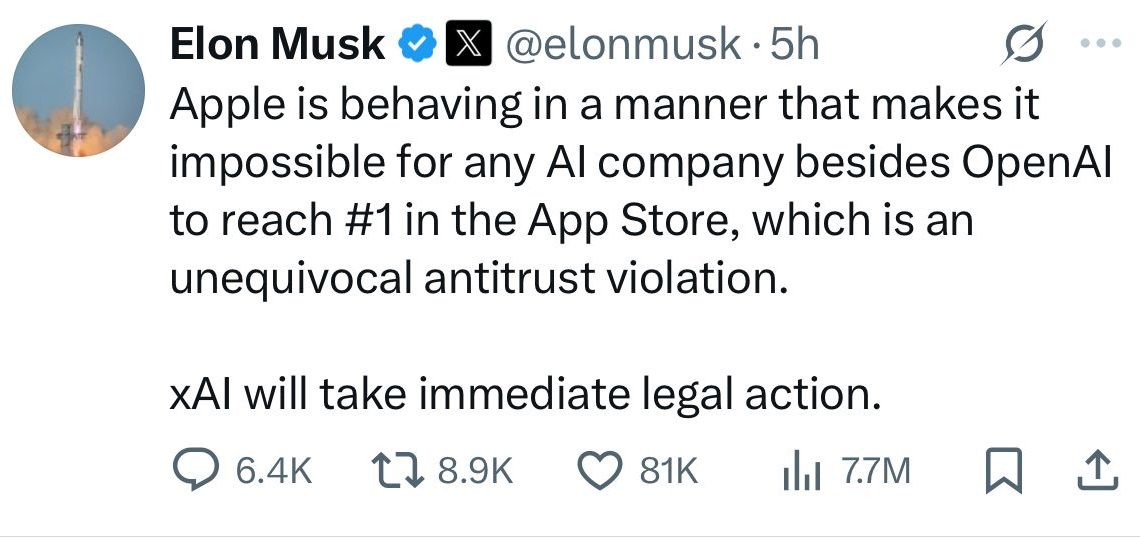 Elon Musk accusa apple di "complotto" nei suoi confronti