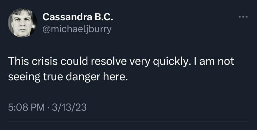 Tweet di Michael Burry, marzo 2023. Fonte Twitter.